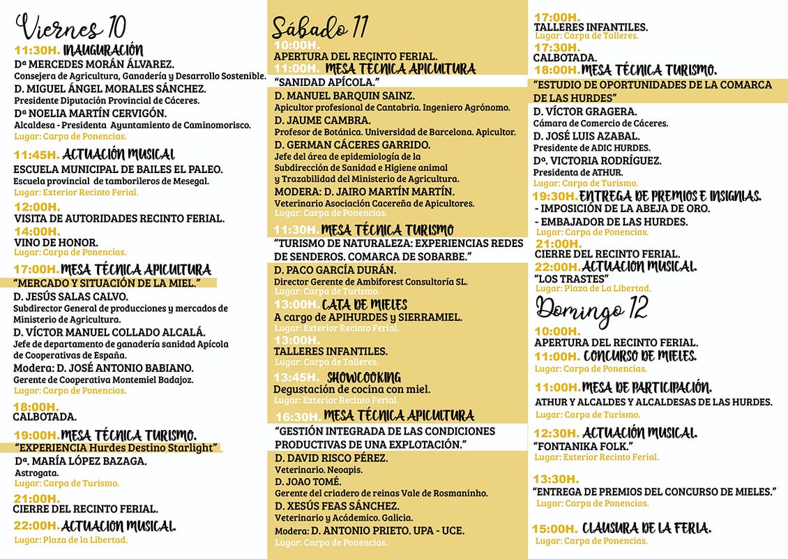 programa ix feria internacional de apicultura y turismo de Las Hurdes la chiquitía, caminomorisco