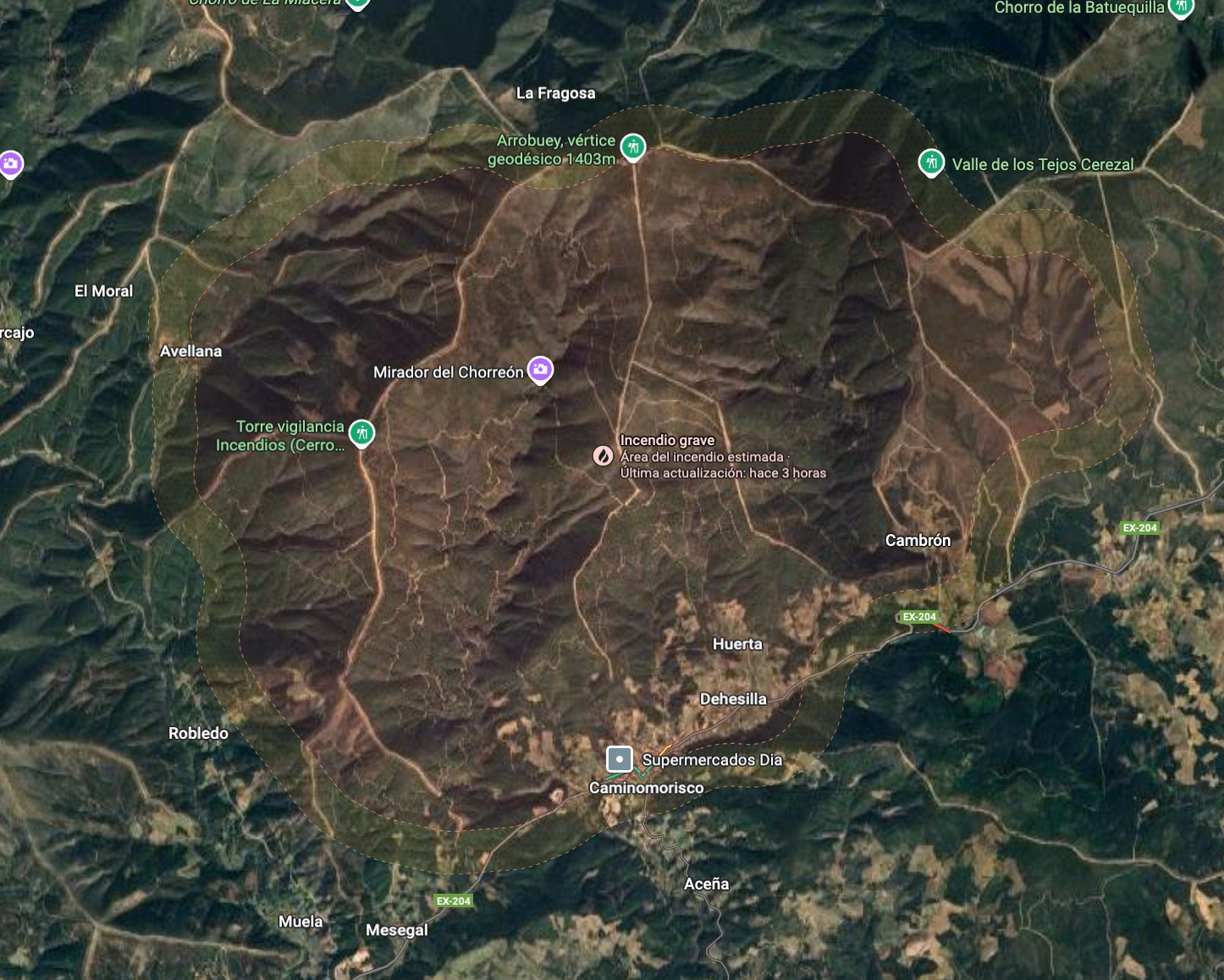 area quemada incendio las hurdes 2025